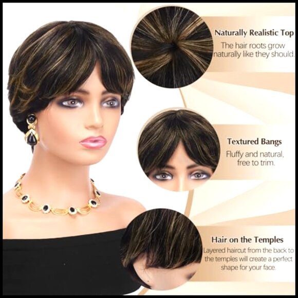 Short Pixie Cut Wig Human Hair Glueless Bangs Beginner Friendly Ready to Wear main image 4